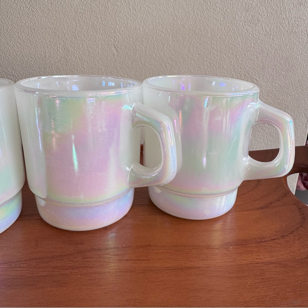 2 Vintage fire king Aurora moonlight stackable mugs